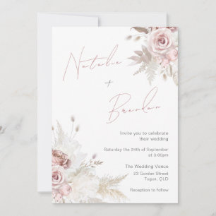 Dusty Rose & Ivory Modern Script Floral Wedding Einladung