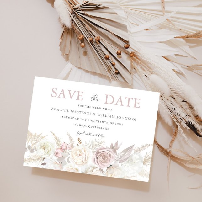 Dusty Rose & Ivory White Floral Wedding Save The Date (Von Creator hochgeladen)