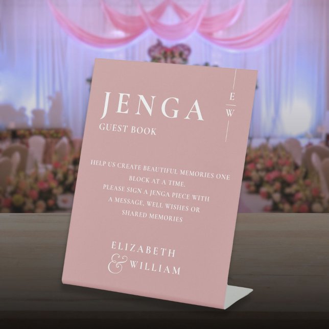 Dusty Rose Jenga Guest Book Minimalistisch Modern Sockelschild (Dusty Rose Jenga Guest Book Minimalist Modern Pedestal Sign)