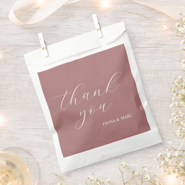 Dusty Rose Kalligrafie elegante Hochzeitsgunsttasc Geschenktütchen (Ausgeschnitten)