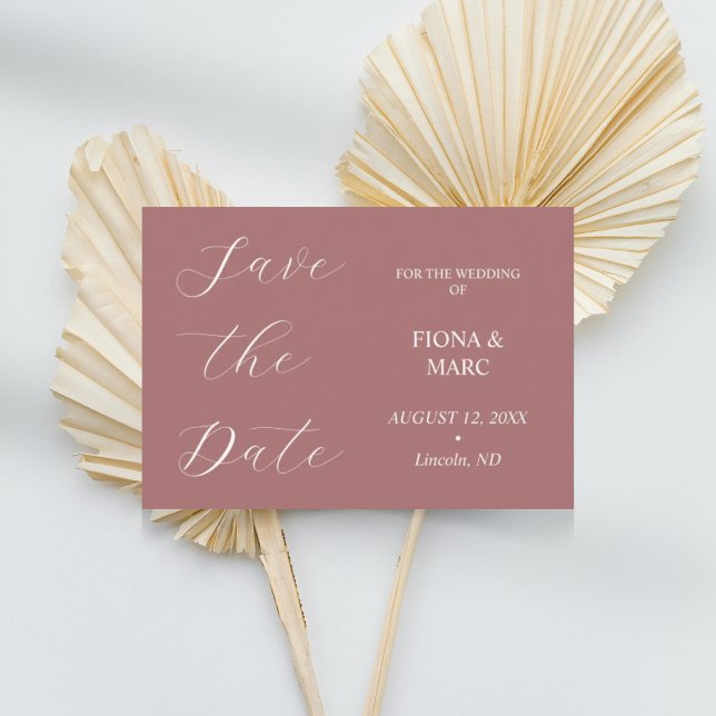 Dusty Rose Kalligrafie elegante Save the Date Kart (Von Creator hochgeladen)