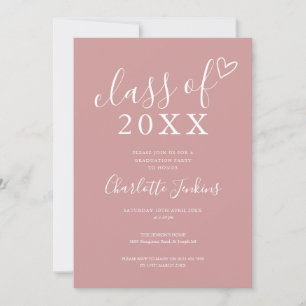 Dusty Rose Klasse Abschlussfeier mit Herz-Schriftz Einladung