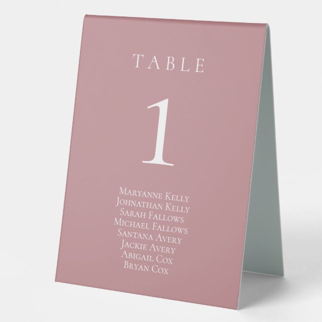 Dusty Rose Klassische Tischnummer mit Seating Char Tischaufsteller (Vorderseite)