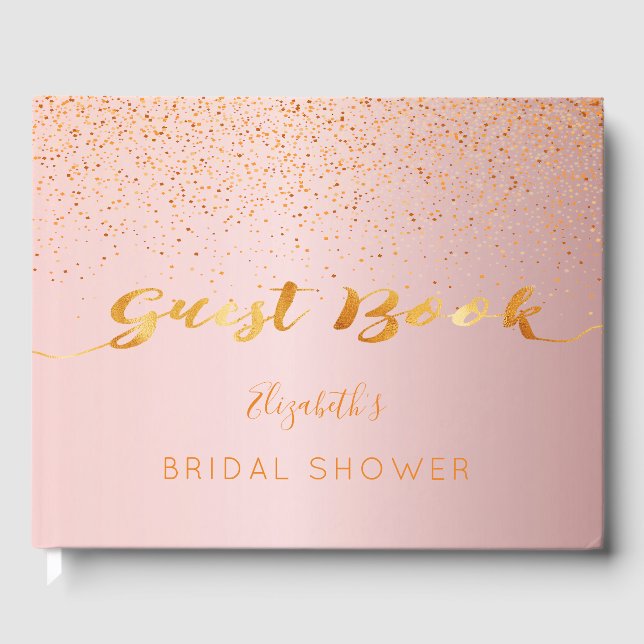 Dusty Rose konfetti Skript rosa Brautparty Gästebuch (Vorderseite)