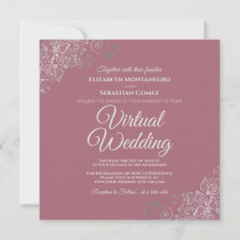 Dusty Rose & Lacy Silver Elegantes Virtual Wedding Einladung