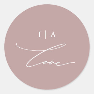 Dusty Rose Liebe Kalligrafie Monogram Wedding Runder Aufkleber