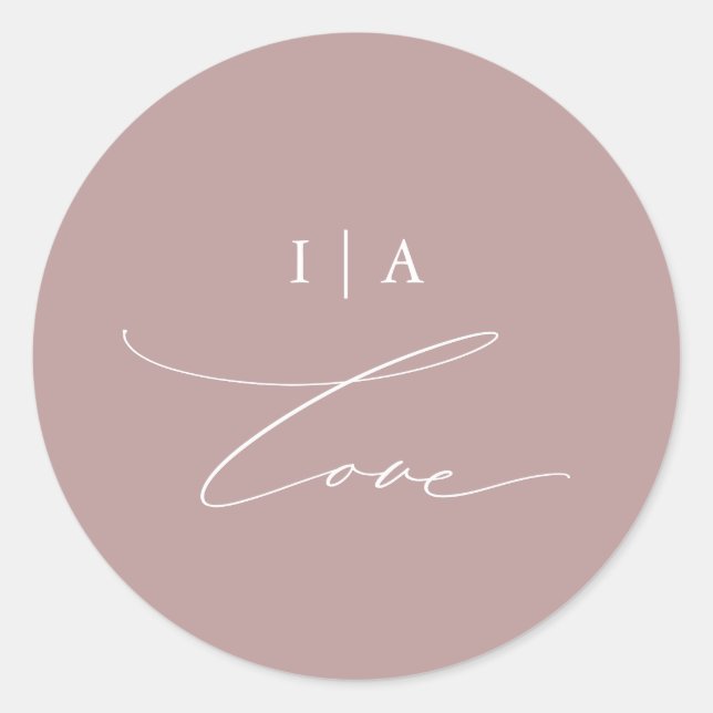 Dusty Rose Liebe Kalligrafie Monogram Wedding Runder Aufkleber (Vorderseite)