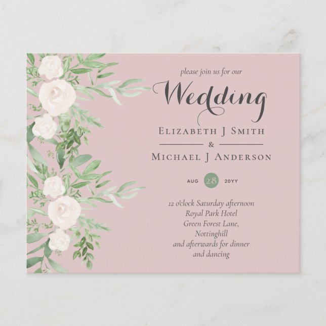 Dusty Rose Magnolia Sage Floral LOW BUDGET WEDING Flyer (Vorne)