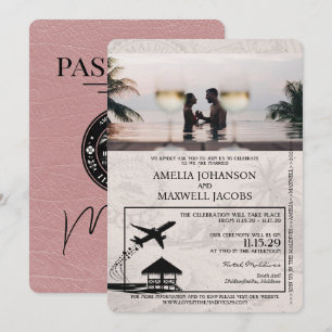 Dusty Rose Maldives Passport Faire-part de mariage
