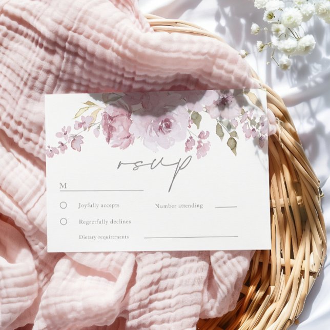 Dusty Rose Mauve Blush Floral Wasserfarbe Hochzeit RSVP Karte (Von Creator hochgeladen)