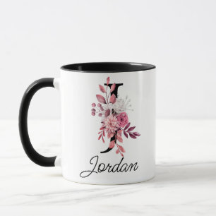 Dusty Rose Mauve Floral Letter J Monogram Initial Tasse