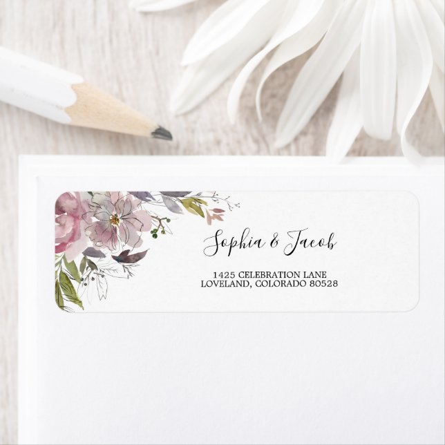 Dusty Rose Mauve Floral Wedding Rücksendeadresse (Insitu)
