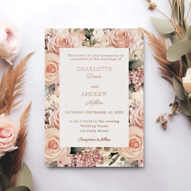 Dusty rose mauve ivory florals luxury wedding rose folieneinladung (Von Creator hochgeladen)