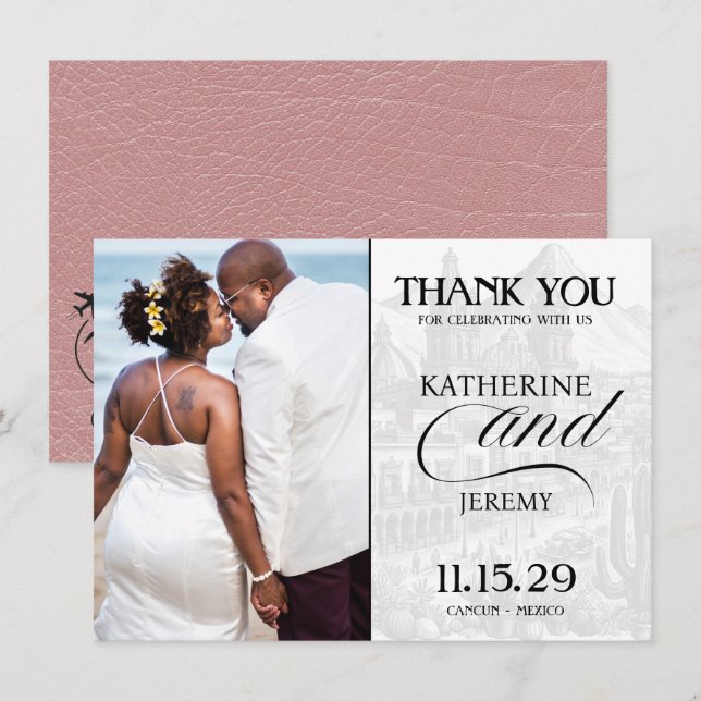 Dusty Rose Mexico Passport Dankeskarte (Vorne/Hinten)