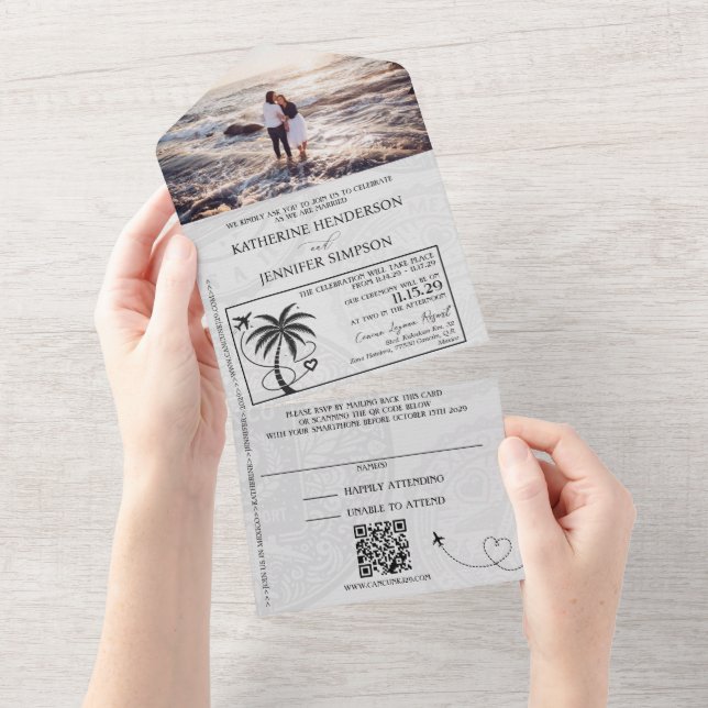 Dusty Rose Mexico Passport Wedding All In One Einladung (Abreißen)