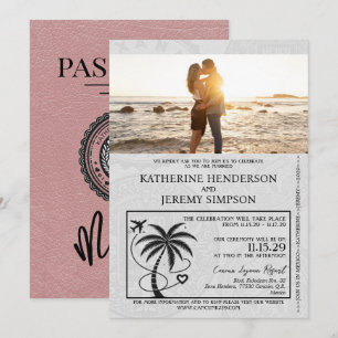 Dusty Rose Mexico Passport Wedding Einladung