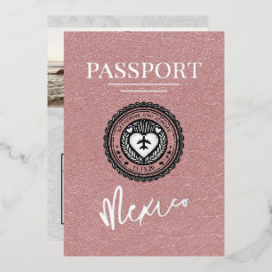 Dusty Rose Mexico Passport Wedding Folieneinladung