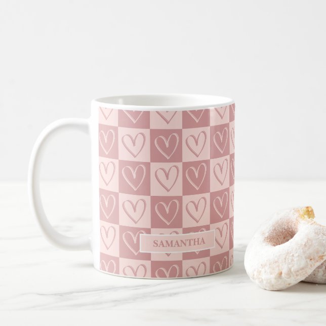 Dusty Rose Minimal Hearts Valentine’s Gift Kaffeetasse (Mit Donut)