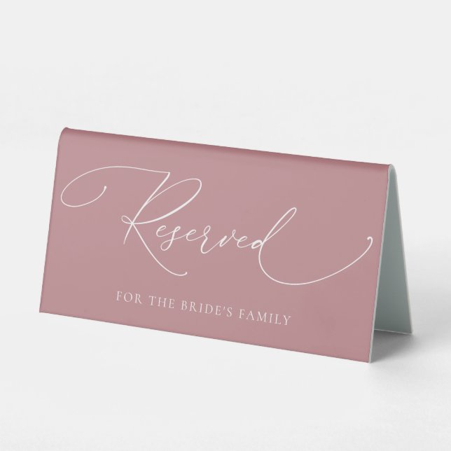 Dusty Rose Minimalistisch Hochzeit vorbehalten Tischaufsteller (Vorderseite)