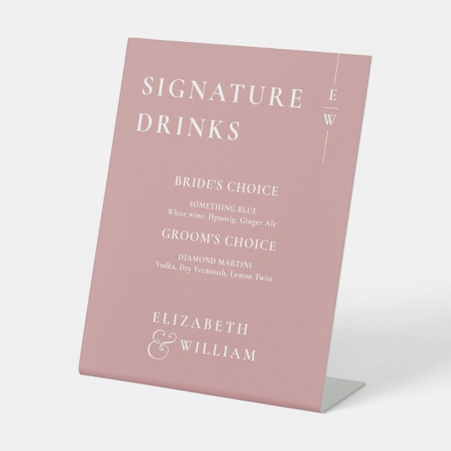 Dusty Rose Minimalistisch Monogram Signature Drink Sockelschild (Vorderseite)