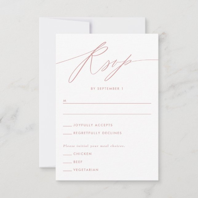 Dusty Rose Minimalistisch Script Response Card RSVP Karte (Vorderseite)