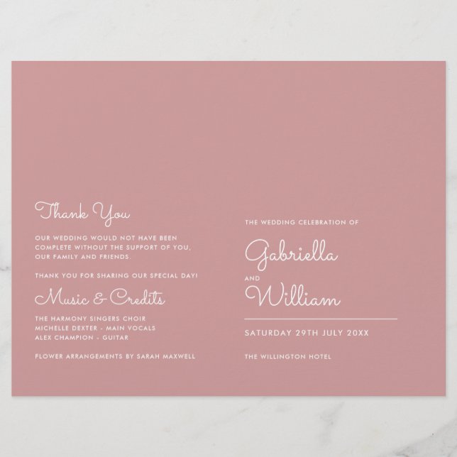Dusty Rose Minimalistisch Script Wedding Program (Vorderseite)
