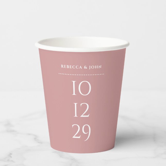 Dusty Rose Minimalistisch Special Date Hochzeit Pappbecher (Vorderseite)