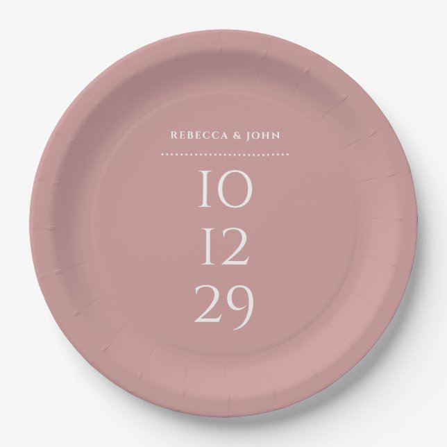 Dusty Rose Minimalistisch Special Date Hochzeit Pappteller (Vorderseite)