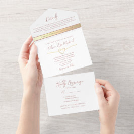 Dusty Rose Minimalistisch Wedding All In One Einladung
