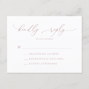 Dusty Rose Minimalistisch Wedding RSVP Postkarte