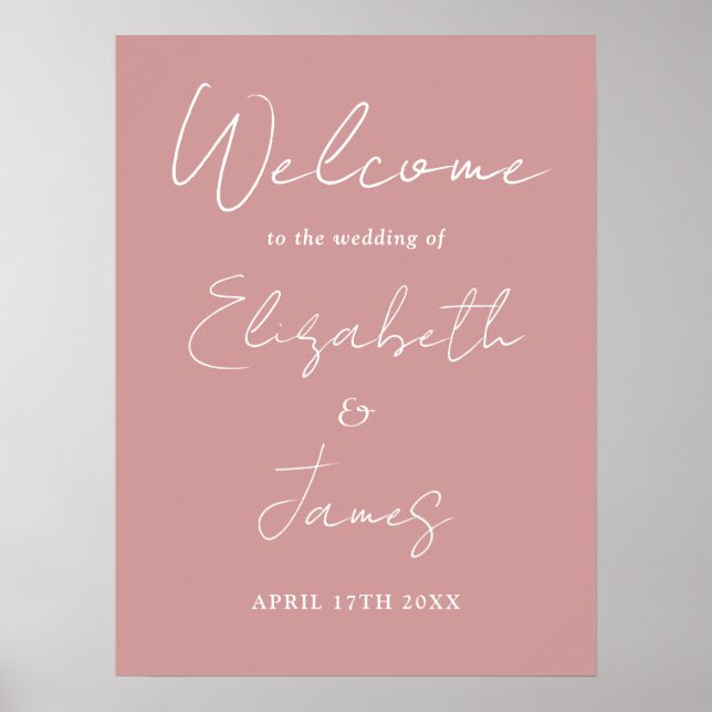 Dusty Rose Minimalistisches SkriptWedding Willkomm Poster (Vorne)