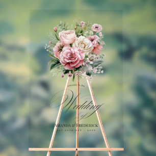 Dusty Rose, Minze Green und Blush Floral Wedding Acrylschild