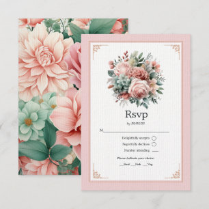 Dusty Rose, Minze Green und Blush Floral Wedding RSVP Karte