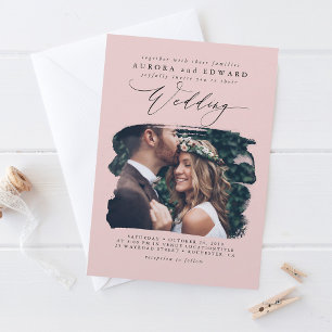 Dusty Rose Modern Boho Wedding Foto Einladung