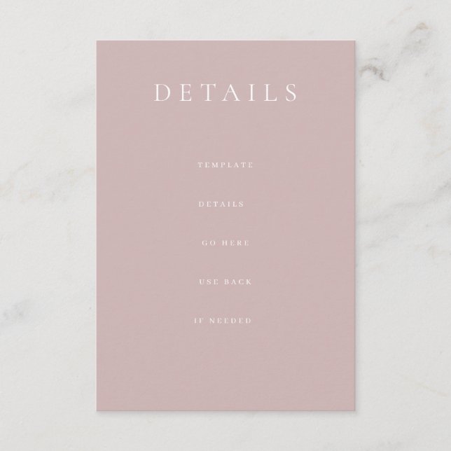 Dusty rose moderne Détails Mariage Carte de boîtie (Devant)