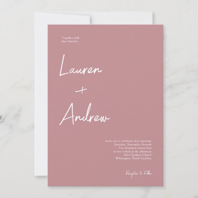 Dusty Rose Moderne, elegante Script Wedding Einladung (Vorderseite)