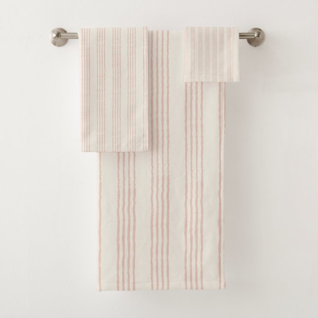 Dusty Rose Moderner Minimalistischer Streifen Boho Badhandtuch Set (Insitu)