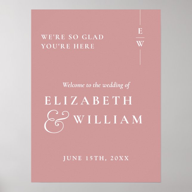 Dusty Rose Modernes Monogram Wedding Willkommensze Poster (Vorne)