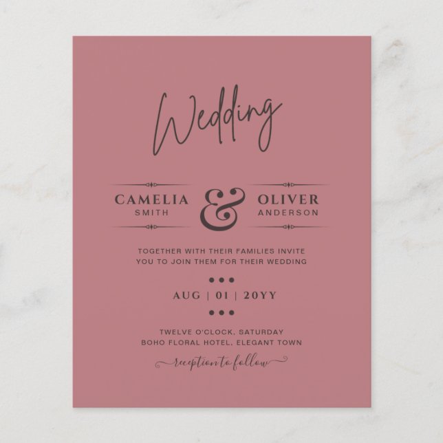 Dusty Rose Monochrome Wedding Flyer (Vorne)