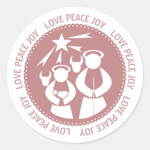 Dusty Rose Nativity Scene Liebe Friede Weihnachten Runder Aufkleber