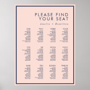 Dusty Rose & Navy Moderne Minimal Hochzeitssitze Poster