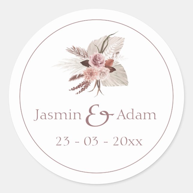 Dusty Rose Pampas Boho Wedding Umschlag Aufkleber (Vorderseite)