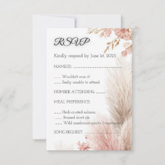 Dusty rose pampas grass RSVP card invitation