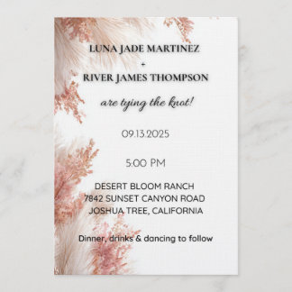 Dusty Rose Pampas Grass Wedding Invitation Einladung