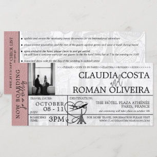 Dusty Rose Paris Mariage Boarding Pass Invitation