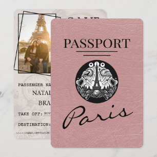 Dusty Rose Paris Passport Save the Date