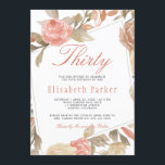 Dusty Rose Peach Cream Floral 30. Geburtstag Party Einladung<br><div class="desc">Elegante 30-jährige Geburtstagsfeier mit handgemalten Rose aus rosa,  blassrosa,  pachy creme und beige-beige Blume mit Blattwerk auf weißem Hintergrund.              Einfach mit Ihren Daten personalisieren!          Geeignet für Frühjahr,  Sommer- oder Herbstfall / Garten im Freien / Vintager Meilenstein Geburtstag / Jubiläum / Familienfeier Party.</div>
