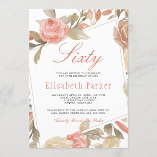 Dusty Rose Peach Cream Floral 60. Geburtstagsparty Einladung