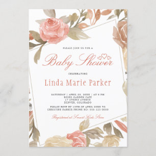 Dusty Rose Peach Cream Floral Baby Dusche Einladung