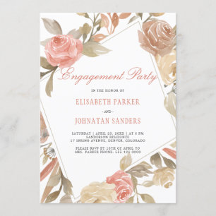 Dusty Rose Peach Cream Floral Engagement Party Einladung